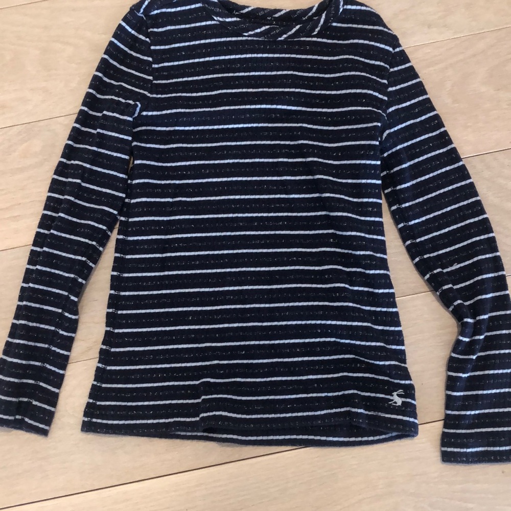 Joules navy & silver striped long sleeve tee, Sz 8